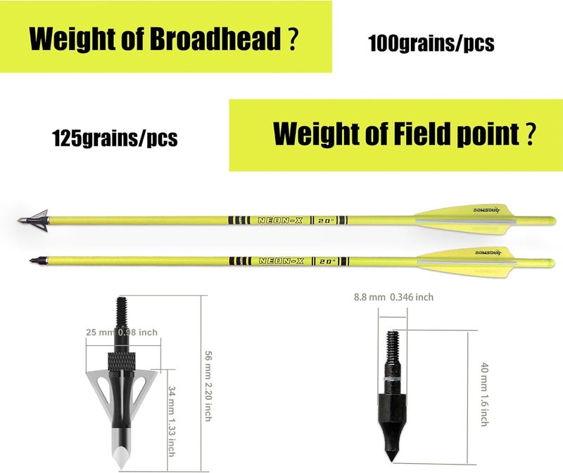 BOWSOUL Crossbow Bolts 20inch Fluorescence Color Carbon Crossbow Hunting Arrows with 4" Vanes and Replaced Arrowhead(12 Pack) - Image 3
